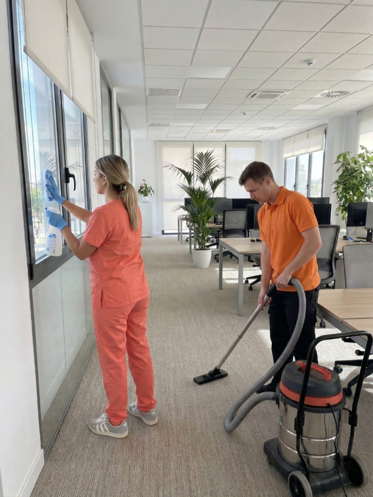limpiadores de Volvoreta Marix haciendo una limpieza de oficinas